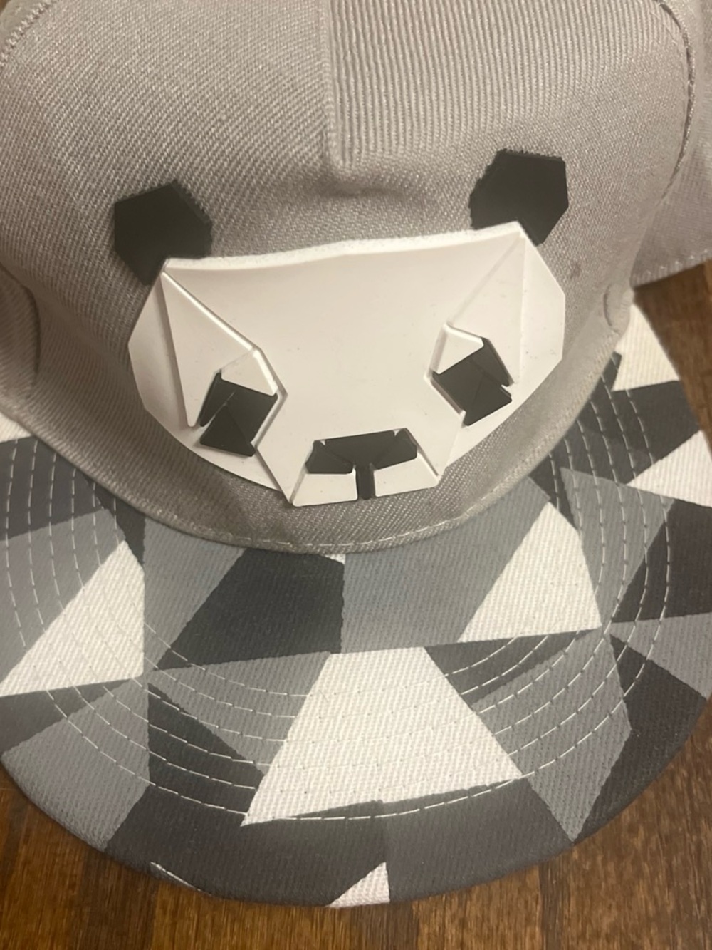 Gray Panda Snapback Cap - Geo Pattern
